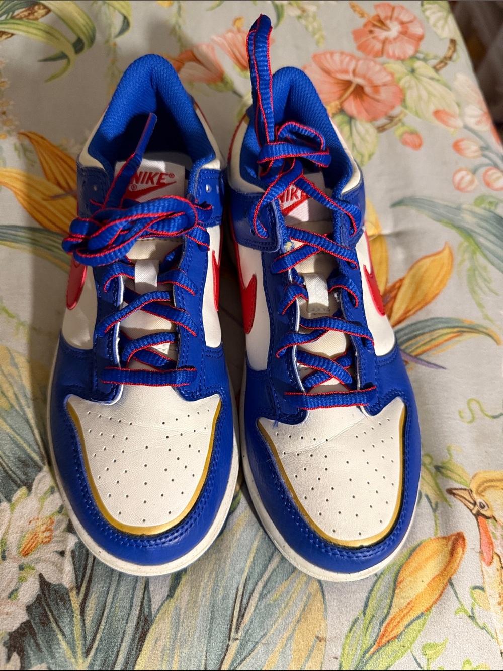 Nike Kids Blue, White & Red Low-Top Sneakers with Yellow Accents